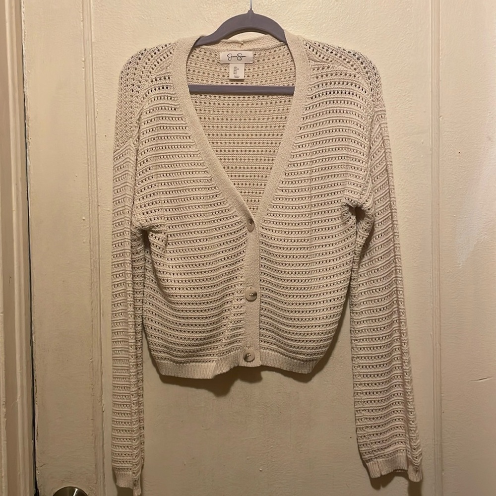 Jessica Simpson Cream Open Knit Button Up Cardigan